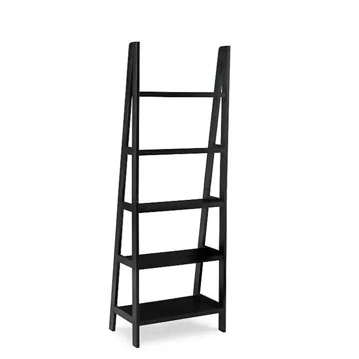 Black Wood 5-Tier Ladder Bookshelf