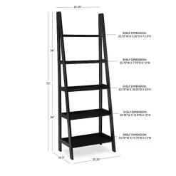Black Wood 5-Tier Ladder Bookshelf