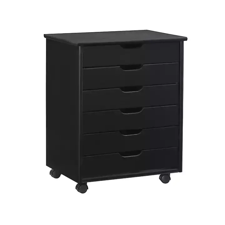 Black Wood Wide 6-Drawer Cary Storage Cart