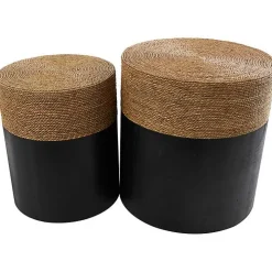 Black Wood Wrapped Rope Accent Tables, Set of 2