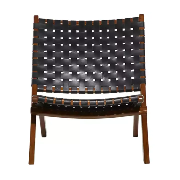 Black Woven Leather Folding Accent Chair
