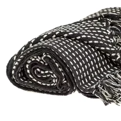 Black Woven Pattern Wool Tassel Throw
