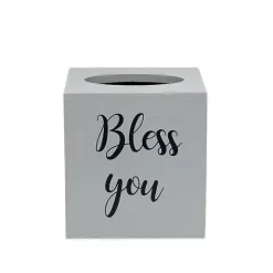 Bless You Gray Wood Tissue Box Cover