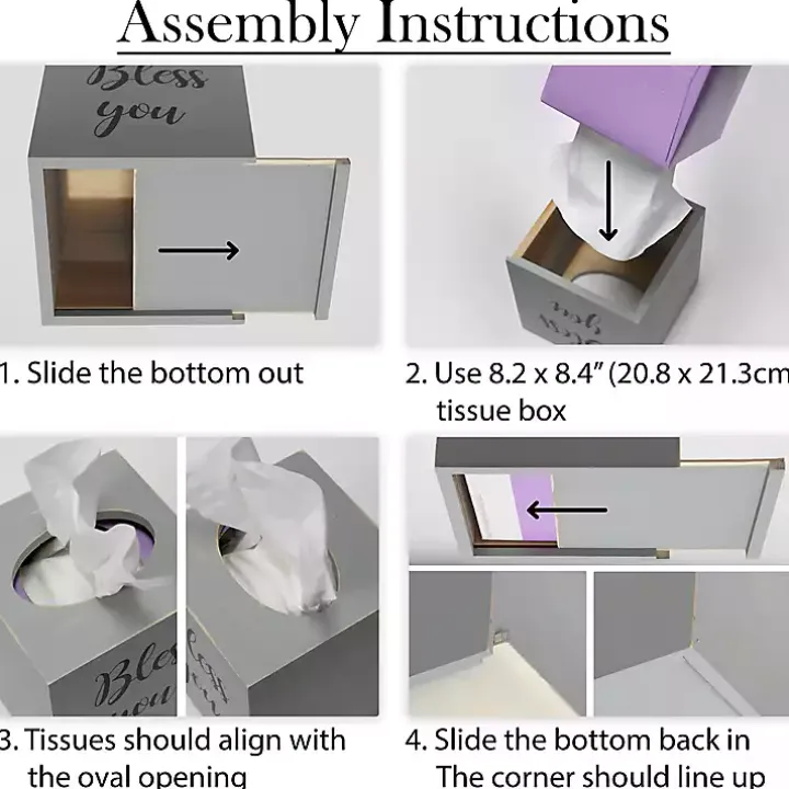 Bless You Gray Wood Tissue Box Cover