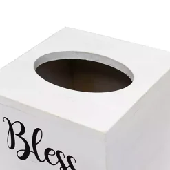 Bless You White Wood Tissue Box Cover