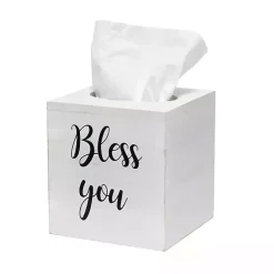 Bless You White Wood Tissue Box Cover