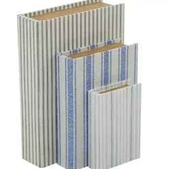 Blue & Cream Striped Canvas Book Boxes, Set of 3