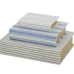 Blue & Cream Striped Canvas Book Boxes, Set of 3
