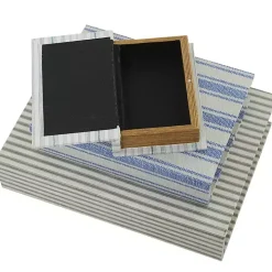 Blue & Cream Striped Canvas Book Boxes, Set of 3