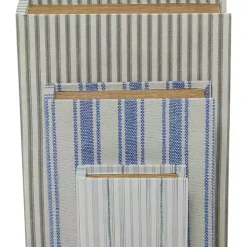 Blue & Cream Striped Canvas Book Boxes, Set of 3