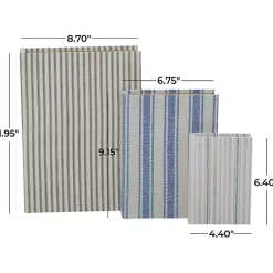 Blue & Cream Striped Canvas Book Boxes, Set of 3