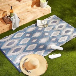 Blue & Gray Diamond Stripe Outdoor Area Rug, 3x6