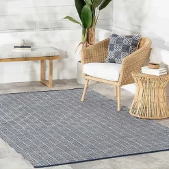 Blue & Ivory Checkered Indoor/Outdoor Rug, 5x8