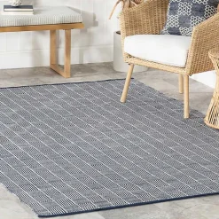 Blue & Ivory Checkered Indoor/Outdoor Rug, 5x8