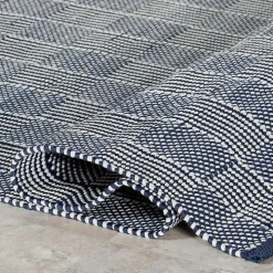 Blue & Ivory Checkered Indoor/Outdoor Rug, 4x6