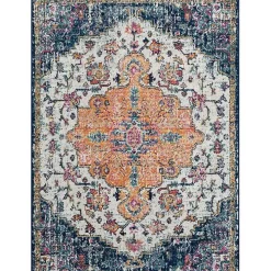 Blue & Orange Boho Medallion Area Rug, 5x7