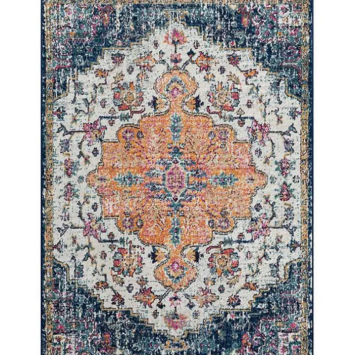 Blue & Orange Boho Medallion Area Rug, 5x7