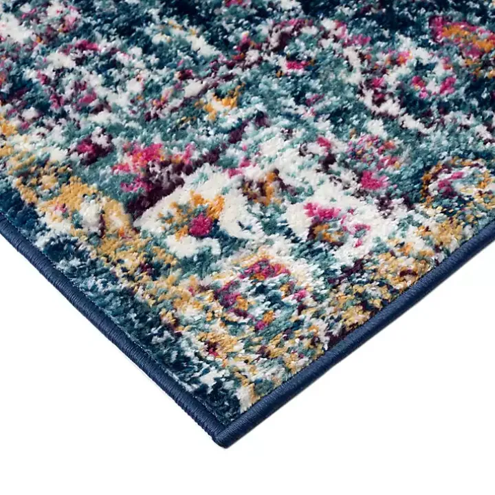 Blue & Orange Boho Medallion Area Rug, 5x7