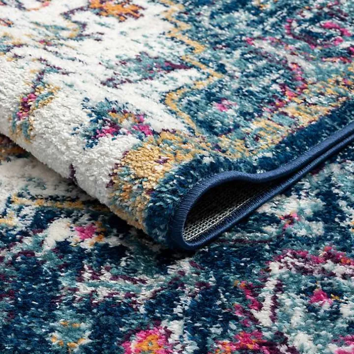 Blue & Orange Boho Medallion Area Rug, 5x7