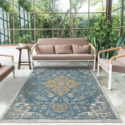 Blue & Orange Medallion Reversible Area Rug, 5x7