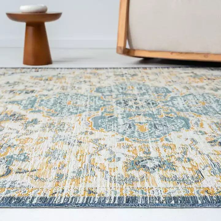 Blue & Orange Medallion Reversible Area Rug, 5x7