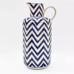 Blue & White Chevron Ceramic Pitcher Vase