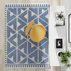 Blue & White Geometric Shag Area Rug, 8x10