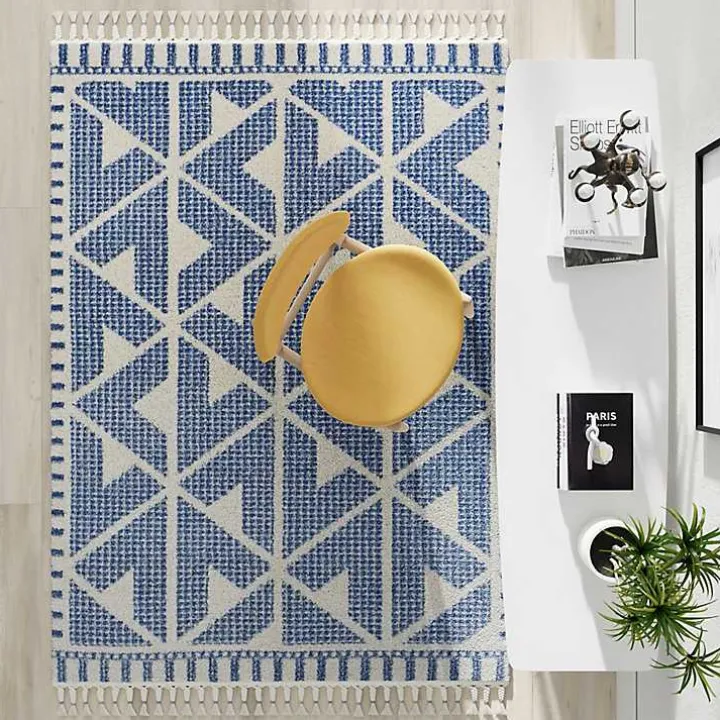Blue & White Geometric Shag Area Rug, 8x10