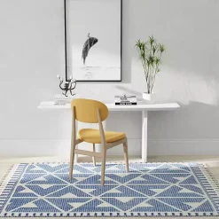 Blue & White Geometric Shag Area Rug, 8x10