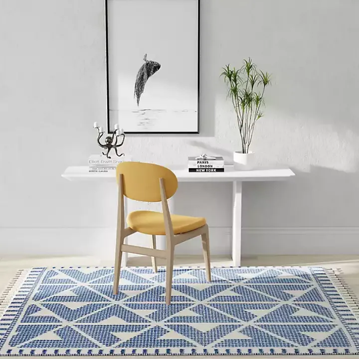 Blue & White Geometric Shag Area Rug, 8x10