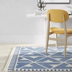 Blue & White Geometric Shag Area Rug, 8x10