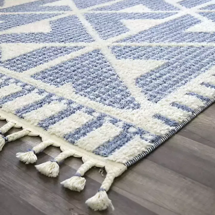 Blue & White Geometric Shag Area Rug, 8x10