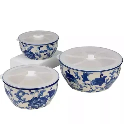 Blue & White 6-pc. Ceramic Food Storage Bowl Set