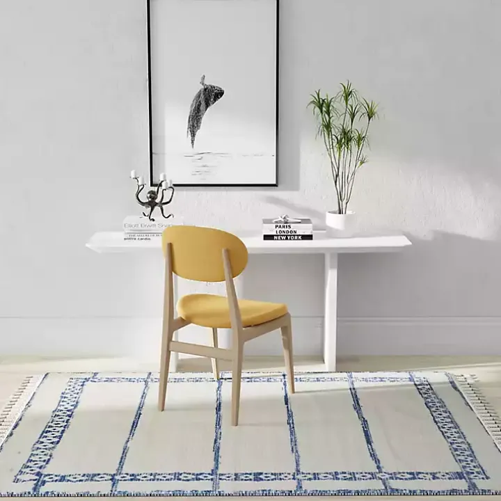 Blue & White Striped Block Border Area Rug, 8x10