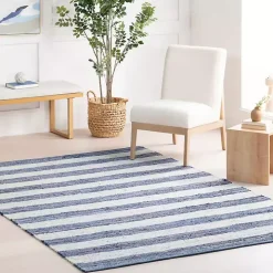 Blue & White Striped Indoor/Outdoor Rug, 4x6