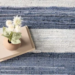 Blue & White Striped Indoor/Outdoor Rug, 4x6
