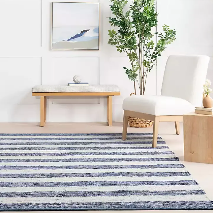 Blue & White Striped Indoor/Outdoor Rug, 4x6