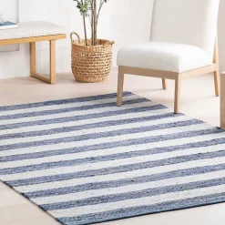 Blue & White Striped Indoor/Outdoor Rug, 4x6