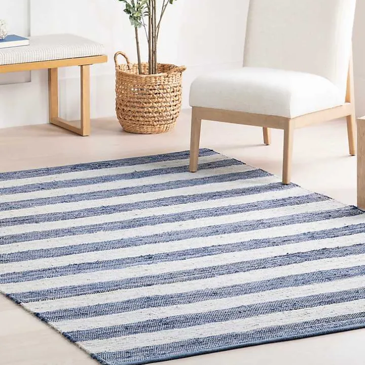Blue & White Striped Indoor/Outdoor Rug, 5x8