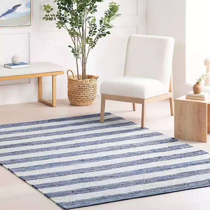 Blue & White Striped Indoor/Outdoor Rug, 6x9