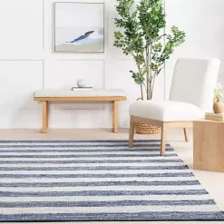 Blue & White Striped Indoor/Outdoor Rug, 6x9