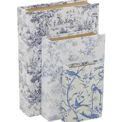 Blue & White Toile Canvas Book Boxes, Set of 3