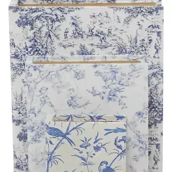 Blue & White Toile Canvas Book Boxes, Set of 3