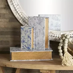 Blue & White Toile Canvas Book Boxes, Set of 3