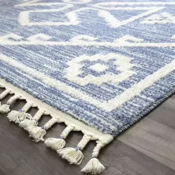 Blue & White Tribal Medallion Shag Area Rug, 8x10