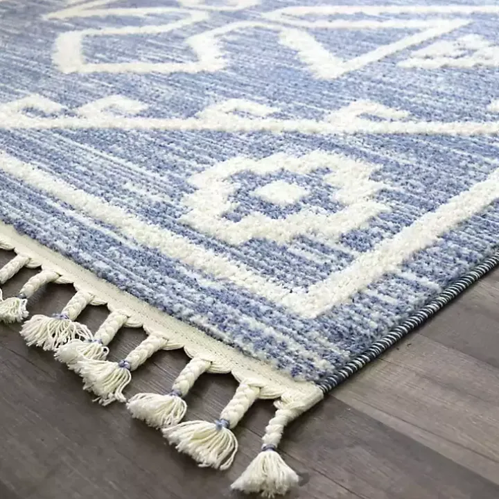 Blue & White Tribal Medallion Shag Area Rug, 8x10
