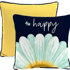 Blue & Yellow Bee Happy Outdoor Pillow