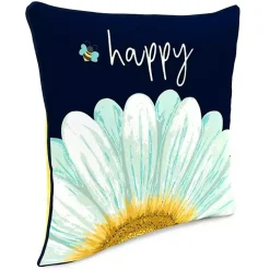 Blue & Yellow Bee Happy Outdoor Pillow