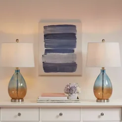Blue and Amber Glass Table Lamps, Set of 2