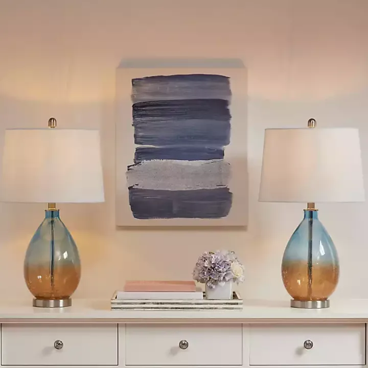 Blue and Amber Glass Table Lamps, Set of 2